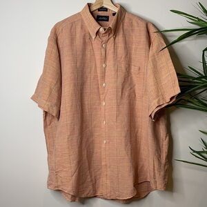 MacCluer | Linen Cotton Plaid Button Down Collared Short Sleeve Shirt XL